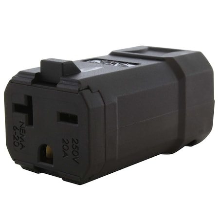 Ac Works Straight Blade Connector, 6-20R, 20 A, 250V AC, 2 Pole, 3 Wire, Screw Terminals, Black ASQ620R-BK